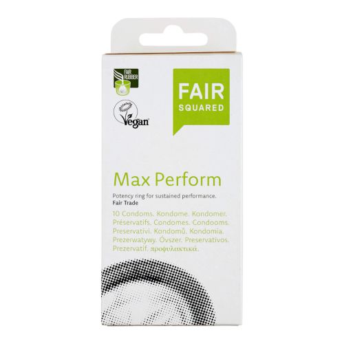 Vegane Kondome - Max Perform - 10 Stück - mit integriertem Potenzring - rutschsicher - transparent - aus natürlichem Latex von FairSquared